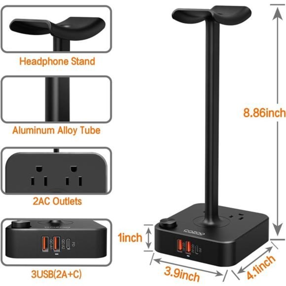 Headphone Stand with USB Charger Desktop Gaming Headset Holder Hanger - Picture 5 of 5